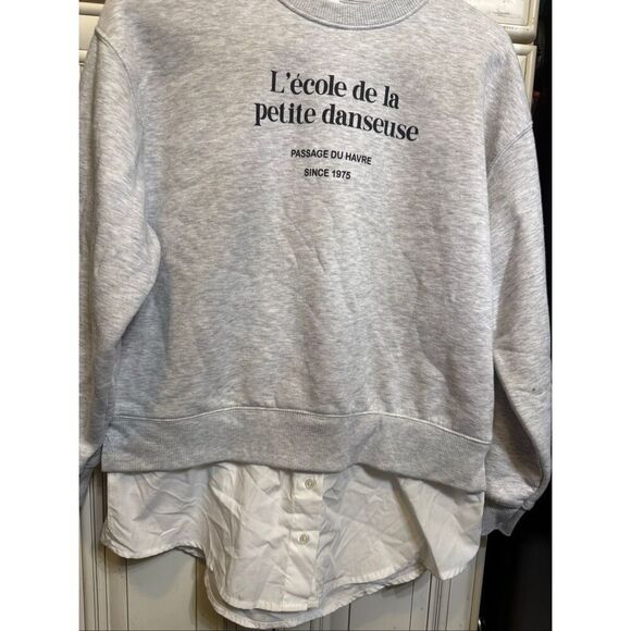 ZARA Women's Layered Shirt Crew Neck Pullover Sweatshirt Gray White Size 11-12 - Picture 2 of 9
